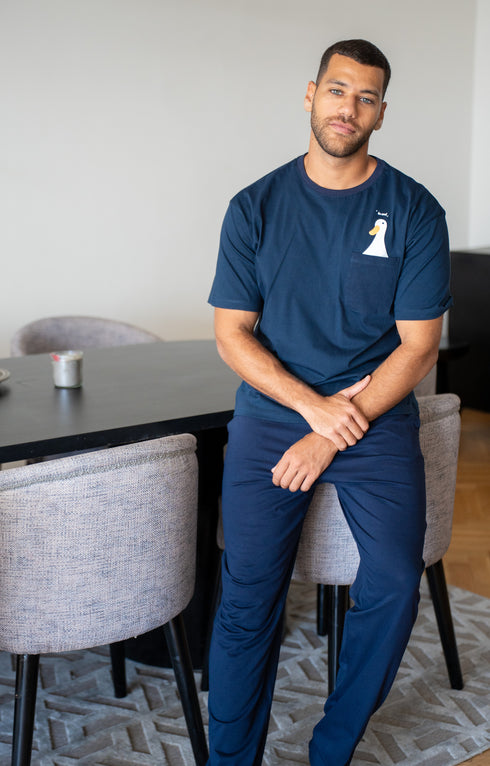 Men summer pajama set Duck T-shirt + Dark Blue Pants